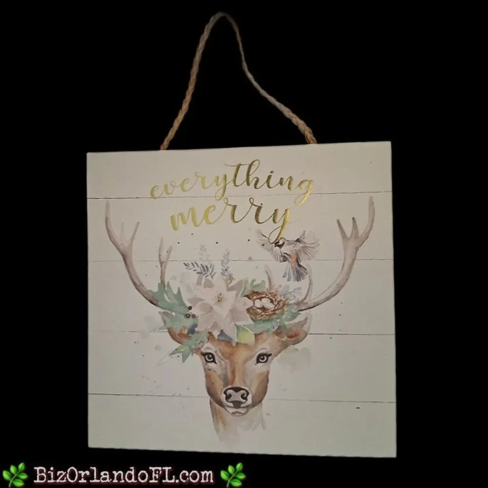 VINTAGE: Hobby Lobby Everything Merry Reindeer 9x9 Hanging Wood Panel Wall Decor